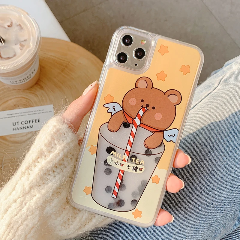 Милый чехол для iPhone 11 pro max телефона с сыпучим песком ip XSMAX мультяшный медведь X/Xs XR