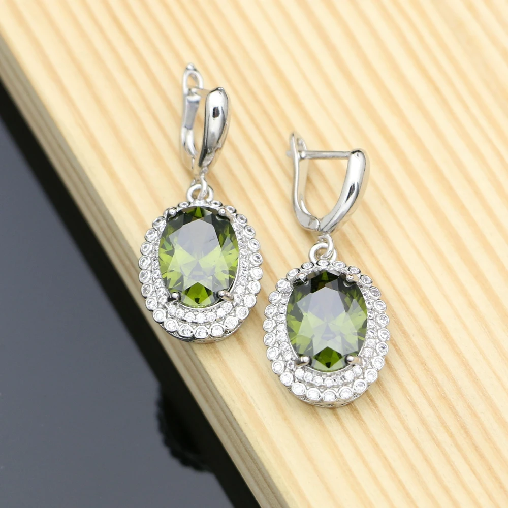 Olive Green Мода милтиколор кубический цирконий камень 925 серебряные серьги для женщин вечерние серьги висячие серьги в форме капли современные ювелирные изделия - Окраска металла: Olive Green