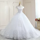 Свадебное платье принцессы с длинным хвостом, чистый белый цвет, кружево с бусинами