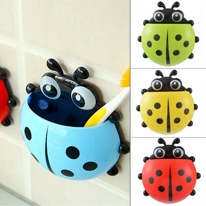

Ladybug Toothbrush Holder Toothpaste Box with Suction Cup Storage Racks Bathroom Shelves Sucker Containers Bathroom Accessories