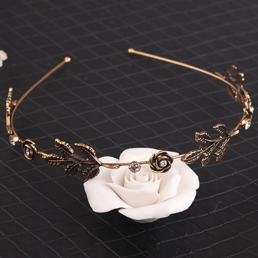 Женская винтажная металлическая повязка на голову с розовыми листьями