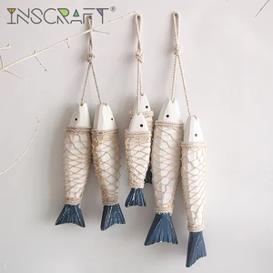 Настенное украшение ручной работы с изображением рыбы из натурального дерева, украшение для стен в средиземноморском стиле, деревянные подвесные украшения для бара