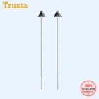 Женские серьги-гвоздики из серебра 100% пробы с черными треугольниками длиной 925 см