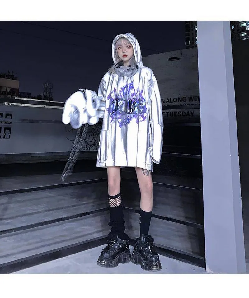 

Y2k Punk Goth Hoodies Tie-Dye Print Harajuku Sweatshirt Womens Spring Fall Pullover Ulzzang Thickening Plus Velvet Oversize Tops