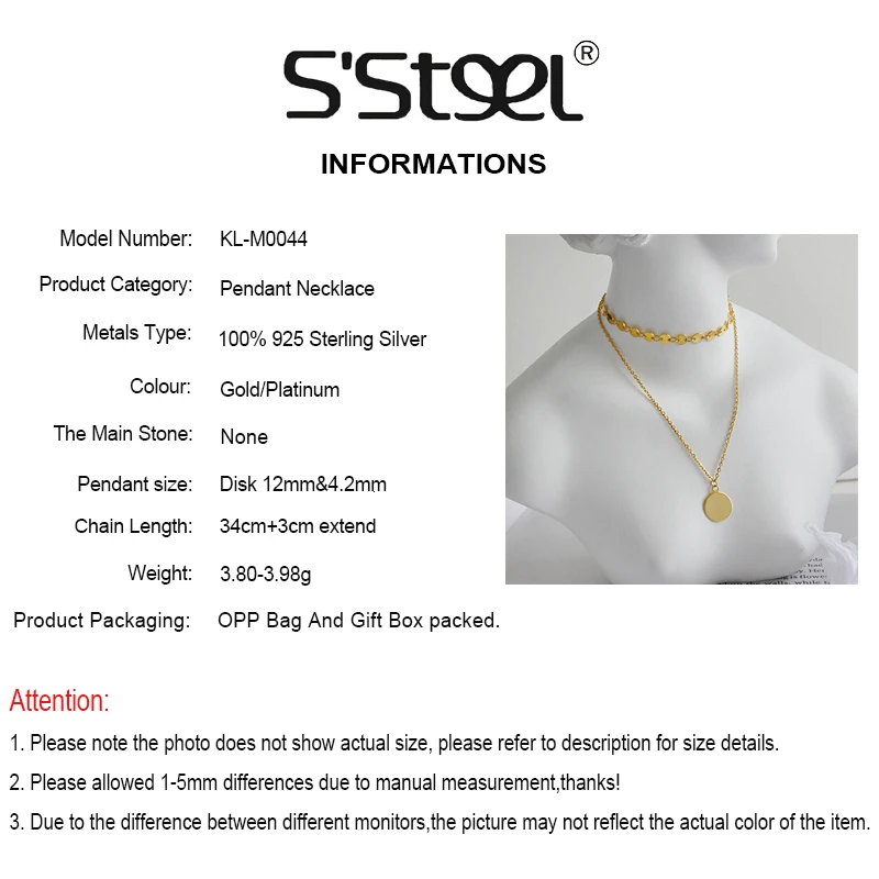 Круглый Кулон из стерлингового серебра 925 пробы ожерелье для женщин корейское