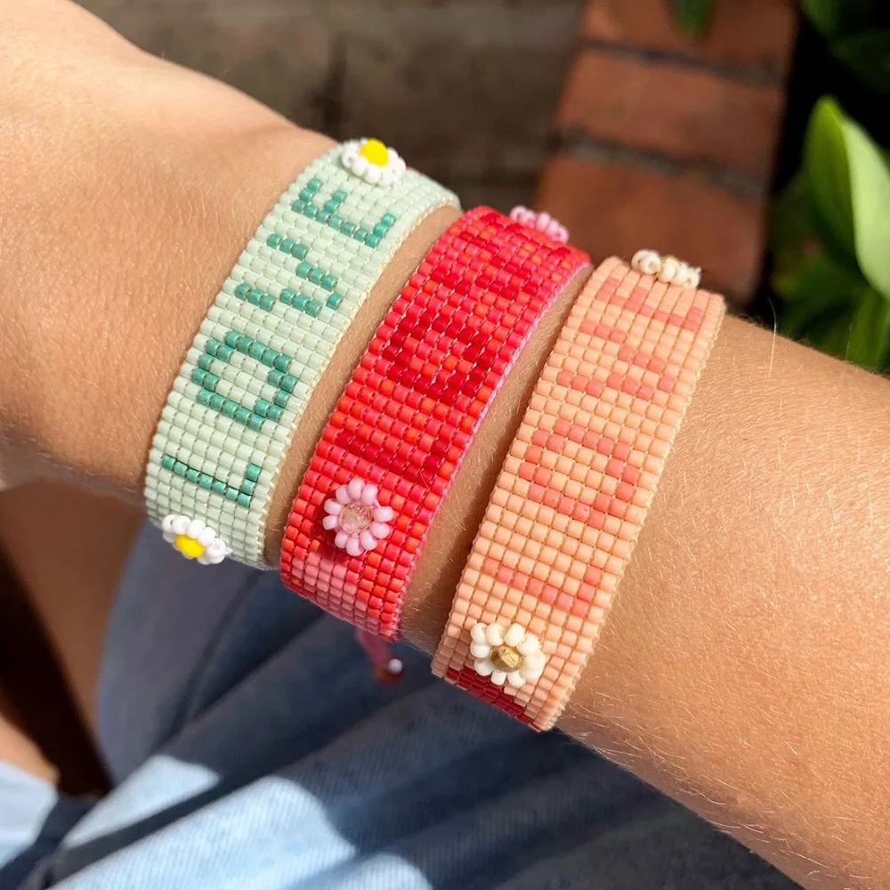 

Rainbery Summer Simple Miyuki Bead Bracelet Ladies Bohemian Hand Woven SUNNY Sunshine LOVE Letter Bracelet Gift Wholesale