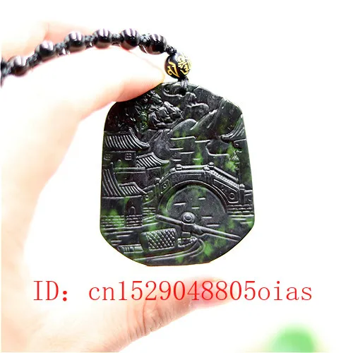 Ожерелье с бусинами из натурального Нефритового ландшафта черного и зеленого