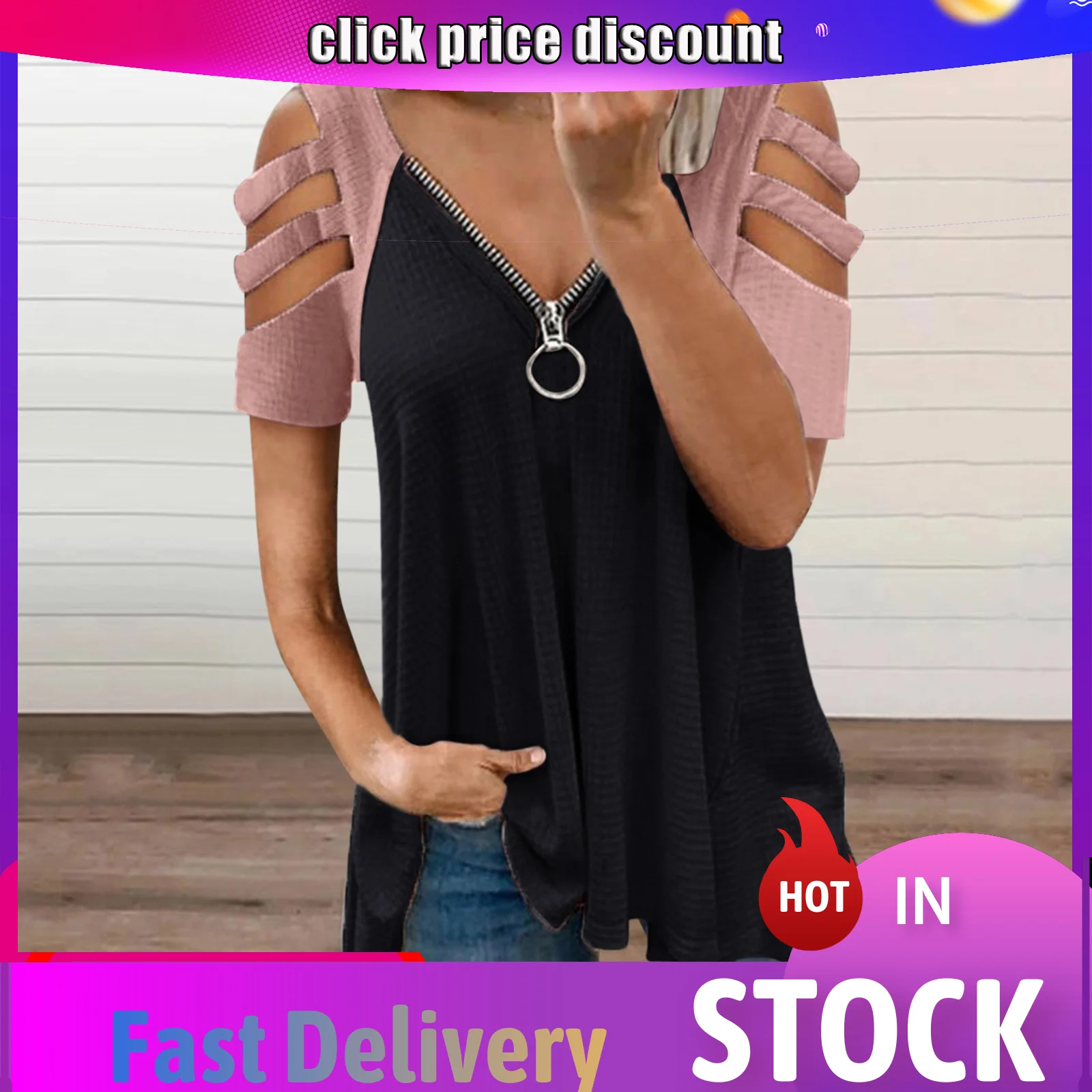 Женские футболки с сексуальным v образным вырезом застежкой молнией Цвет