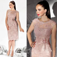 dusty rose mother of the bride dress half sleeves satin short wedding party guest lace beaded banquet evening prom dress elegant