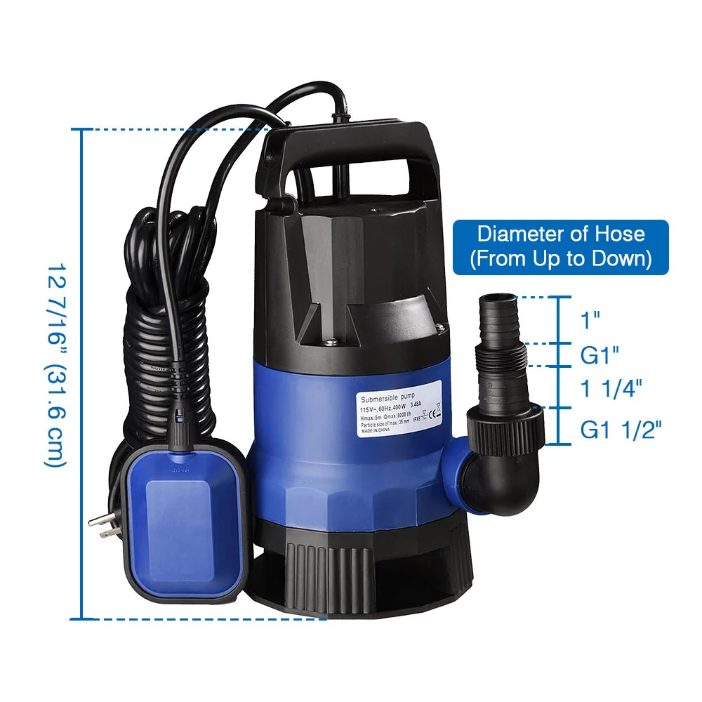 Yescom 1/2 HP 2112GPH 400 Вт погружной насос для грязной чистой воды плавательный бассейн