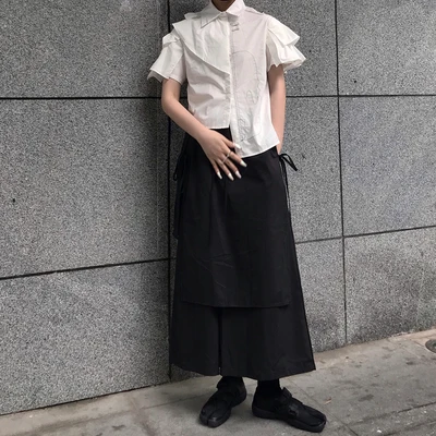 Маленькие женские брюки с широкими штанинами в темноте Yamamoto Yaosifeng хлопковые