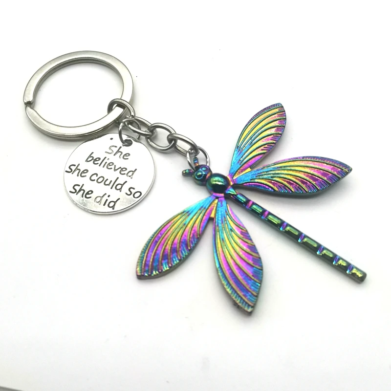 He Believes He Can Do It, Animal Keychain Dragonfly Keychain Jewelry Colorful Dragonfly Pendant Men and Women,