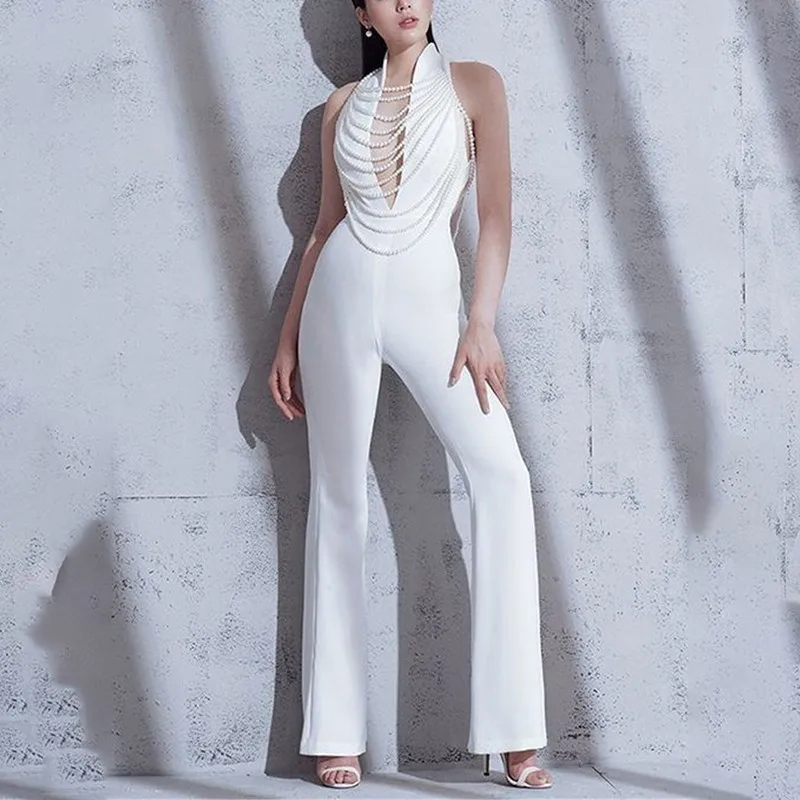 Женский комбинезон TWOTWINSTYLE весенний облегающий с глубоким вырезом и высокой