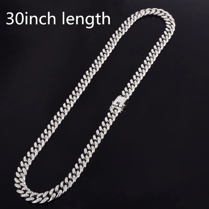 silver 30inch Мужская цепочка в стиле хип-хоп со льдом, ожерелье с кристаллами, CZ мужские кубинские цепочки, ожерелье, ювелирные изделия в стиле хип-хоп, подарки - Окраска металла: silver 30inch