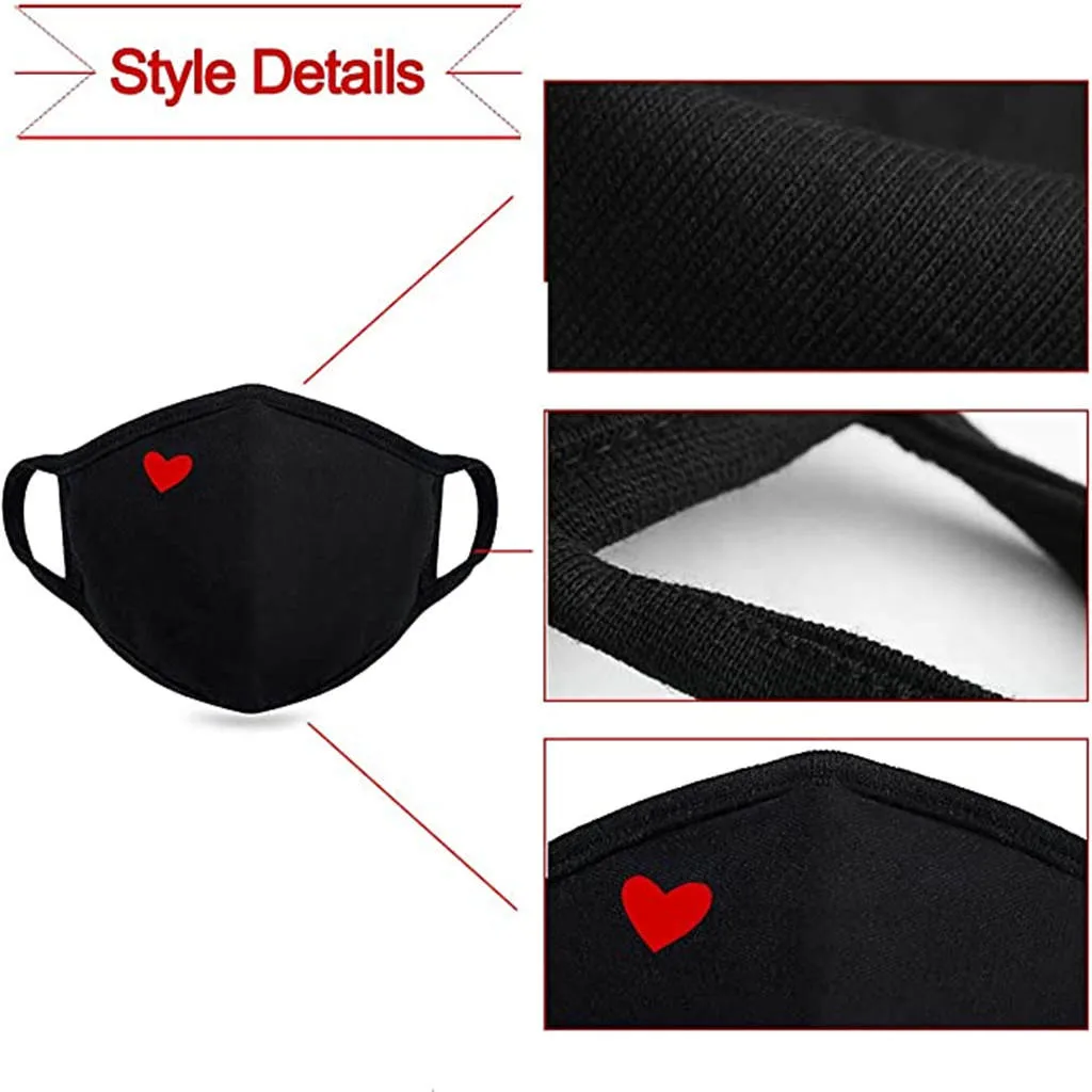 

Couple mask mascarillas Dustproof Mouth Mask Heart Print Cotton Face Mouth Mask Cartoon Face Reusable Fabric Adjustable Party