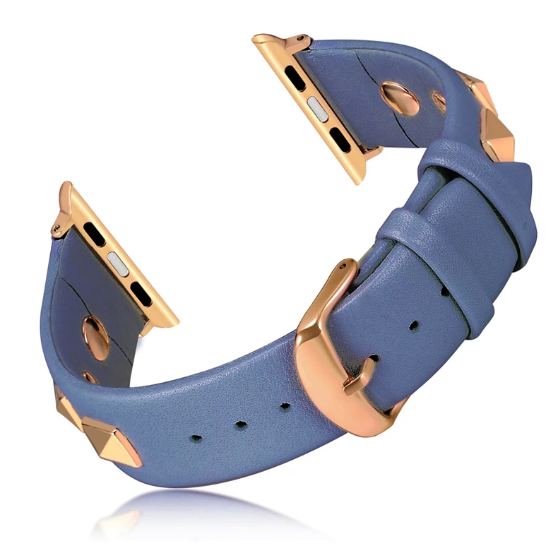Deep Denim Blue Панк кожаный ремешок для Apple watch ремешок 44 мм 40 мм iWatch ремешок 38 мм 42 мм Натуральная кожа ремешок для часов Браслет Apple watch 5 4 3 21 - Цвет ремешка: Deep Denim Blue