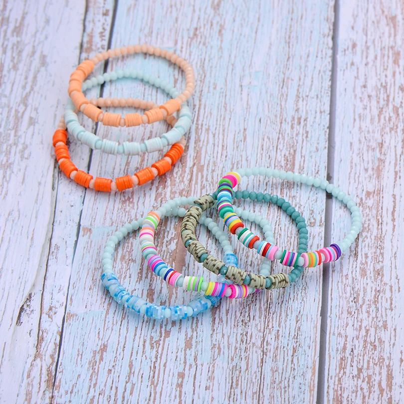 IYOE многоцветные мягкие глиняные браслеты для женщин Boho эластичный канат