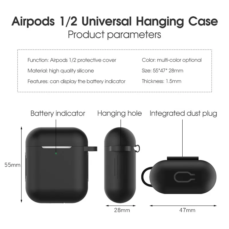 

For Airpods 2/1 case simple universal headset shockproof Air Pods case liquid silicone cover apple airpods pro case with keychai