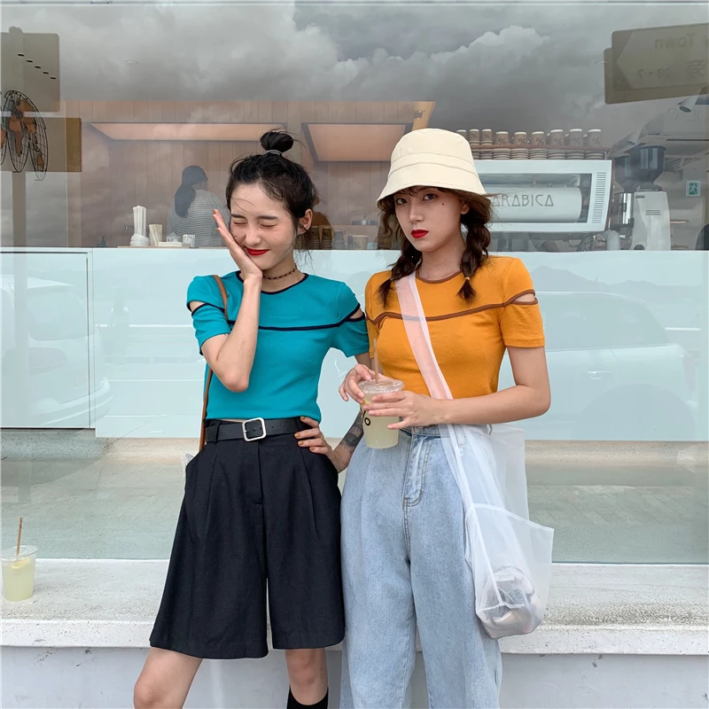 

Hollow Out Tops Women's Clothing Crop Top T Shirts Casual Summer Style Ladies Fashion Brand Backless Tops New Vetement Femme