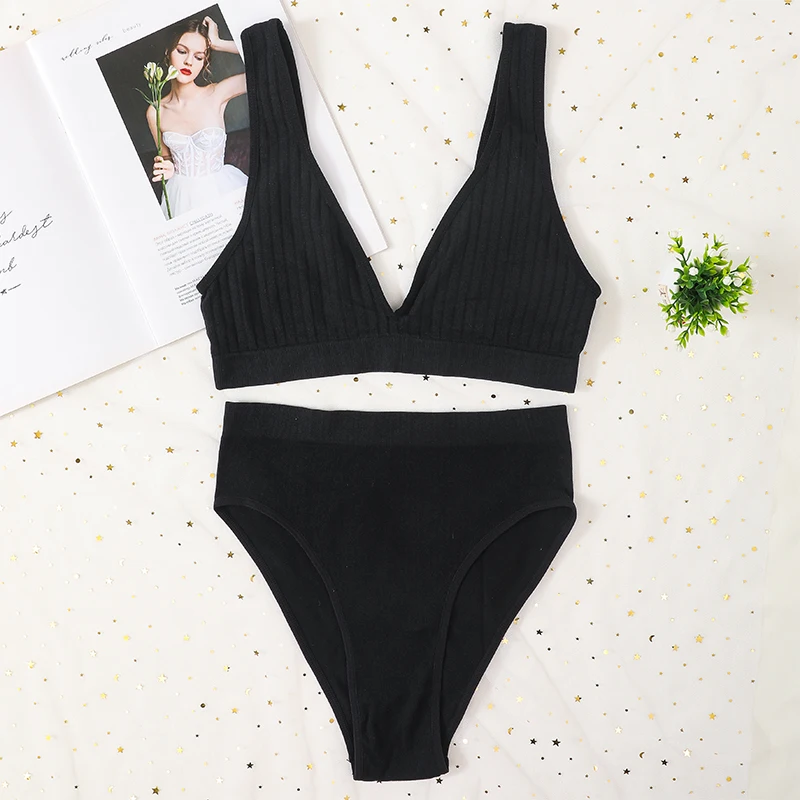 Комплект из двух бесшовных бюстгальтеров женские сексуальные трусики с высокой