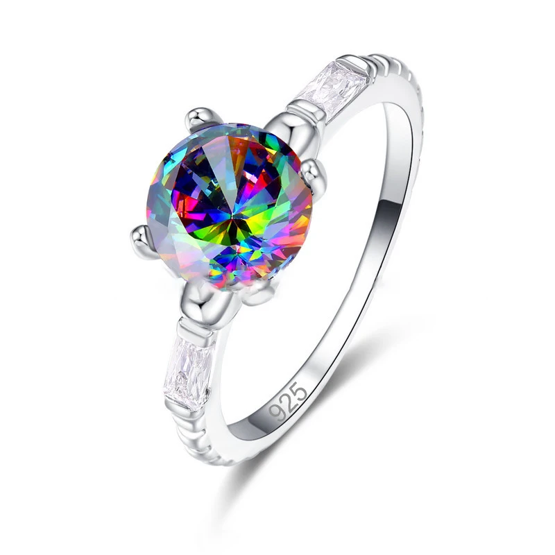 

Cute Small Colorful Zircon Ring Fashion Birthstone Round Ring Silver Color Wedding Engagement Rings For Women Promise