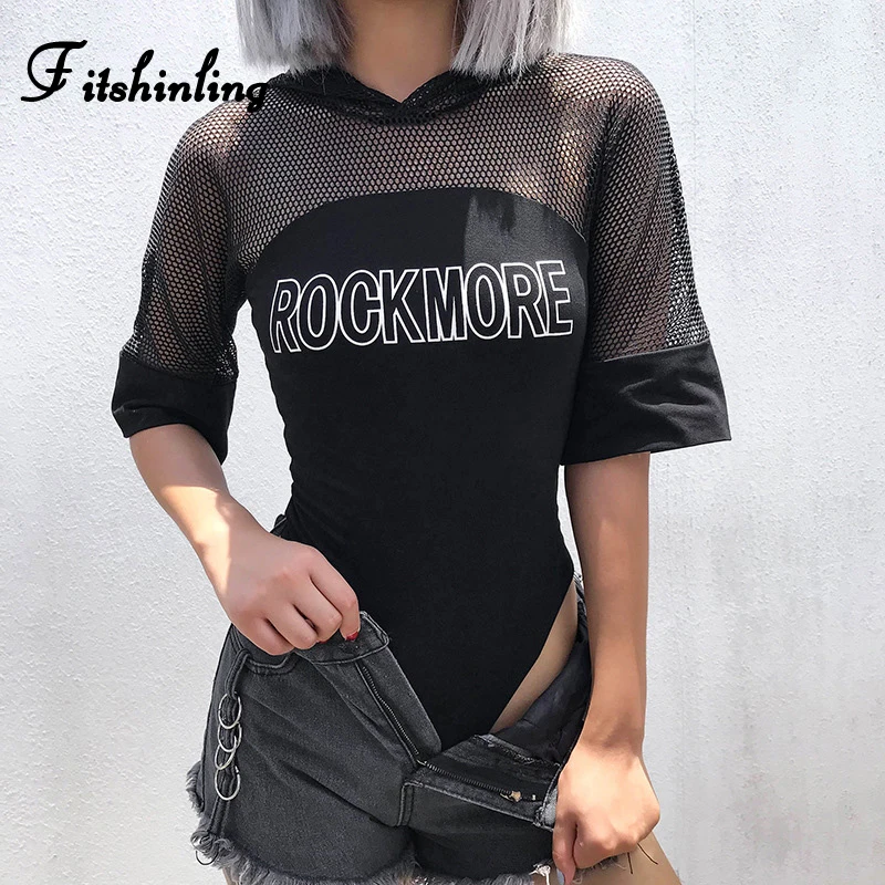 Облегающие сетчатые Лоскутные готические боди с выдалбливающимися буквами