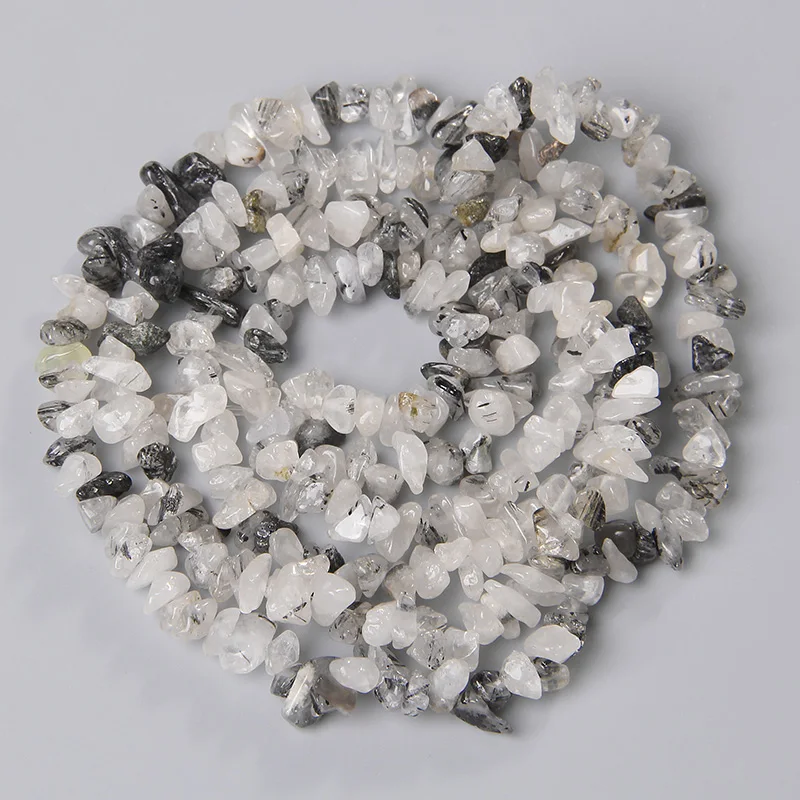 

3-5MM Irregular Shape White Black Rutilated Quartz Chips Beads Raw Black Crystal Materials Gravel Spacer Stone Bead Accessories