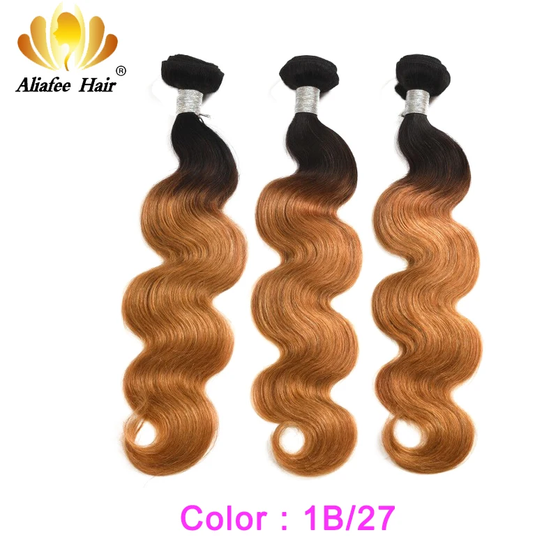 Aliafee волосы бразильские плетение пучки # 1b/#4/27/Bur цветные объемные волны 4 пучка