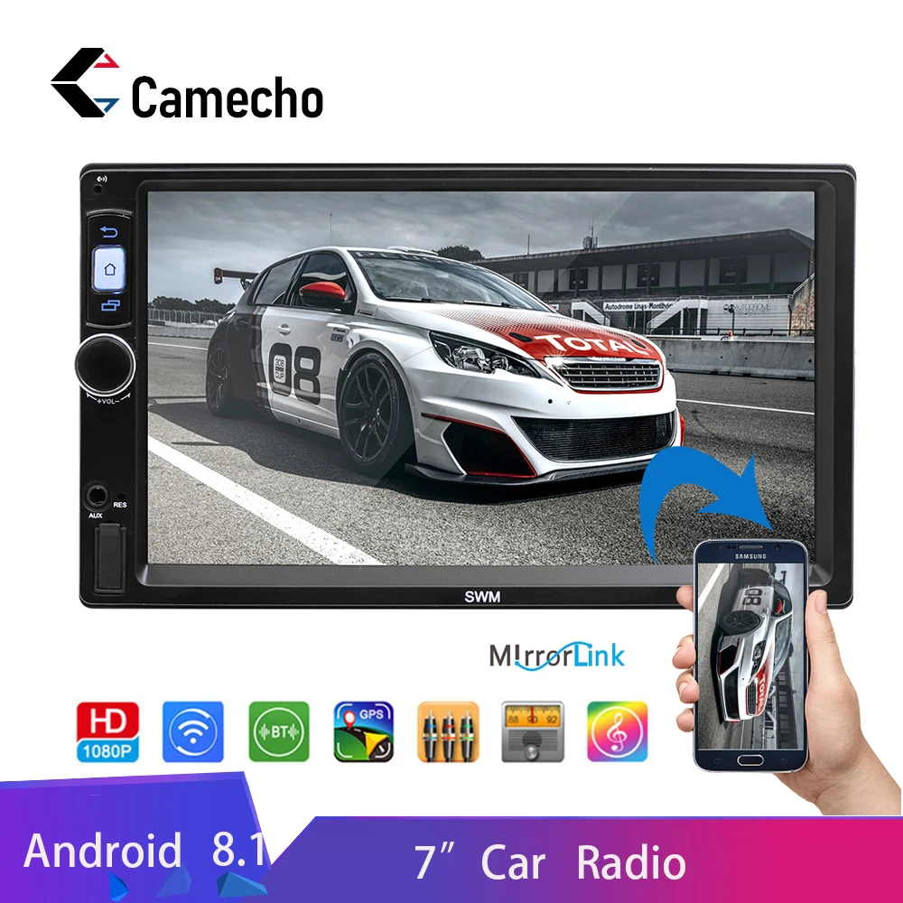 Camecho Android 8 1 2Din Автомобильные Радио 7 &quotBluetooth зеркало GPS link мультимедиа сенсорного