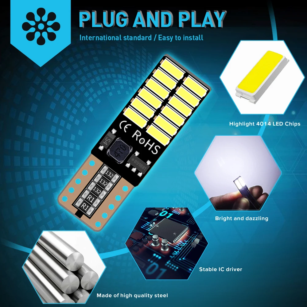 10 шт. Canbus T10 светодиодный лампы W5W 168 194 без ошибки 4014SMD белый 12V пластины огней