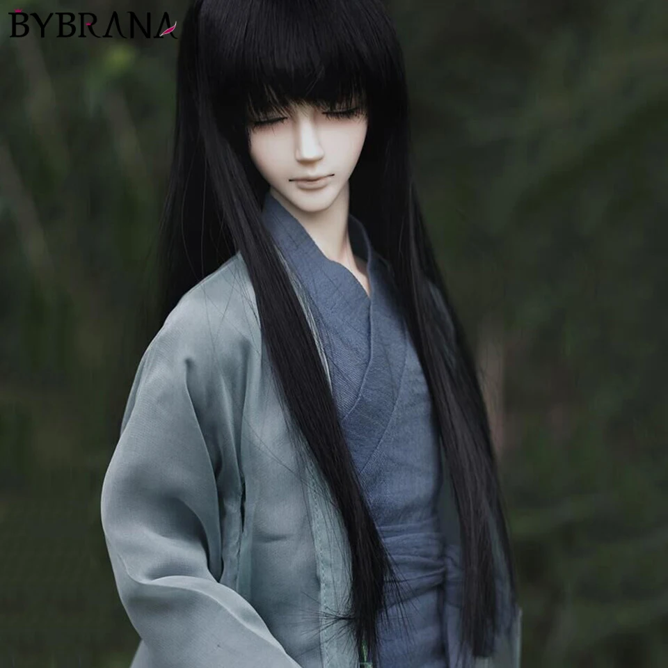 Bybrana 1/3 1/4 1/6 1/8 BJD парики длинные черные прямые волосы из высокотемпературного