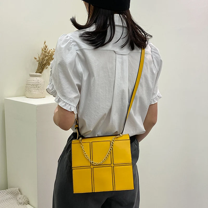 Сумка на плечо для женщин кожаная однотонная клетчатая Повседневная Сумочка