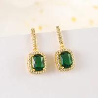light luxury temperament emerald drop earrings for women 18k yellow gold trendy wedding geometric jewelry luxury gifts