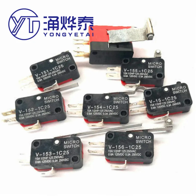 

YYT 5PCS Silver contact stroke micro switch V-15 151 152 153 154 155 156-1C25 2C25 double