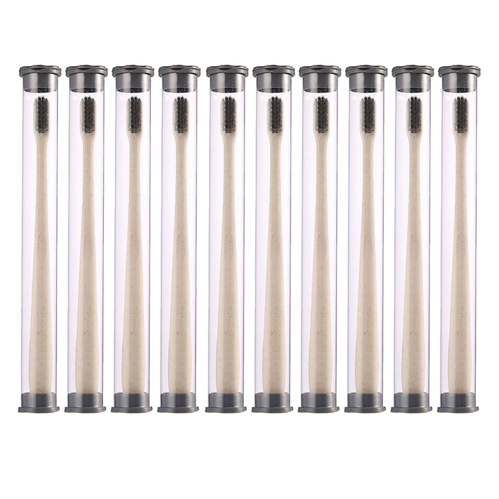 

10Pcs Eco-Friendly Bamboo Charcoal Toothbrush Antibacterial for Sensitive Gums