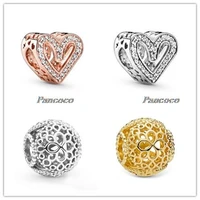 925 sterling silver charm openwork rose sparkling freehand heart with crystal bead fit women pandora bracelet necklace jewelry