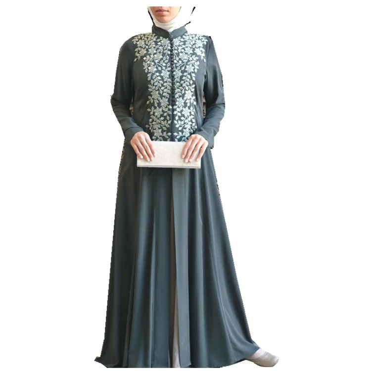 

Nation Wind Robe Printing Button Stand Lead Vent Long Sleeve Dress Woman