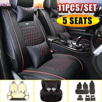 luxury leather auto car seat cover set protector pad chair cover with head waist pillows for universal car interior accessories