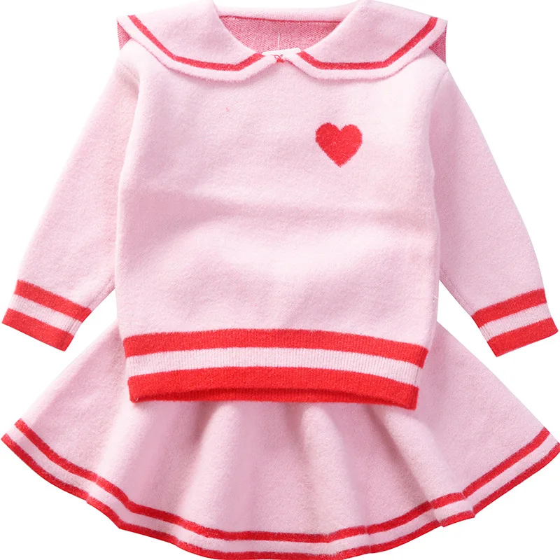 Осень 2019 комплекты для девочек свитер и юбка детский пуловер с отворотом|Свитера|