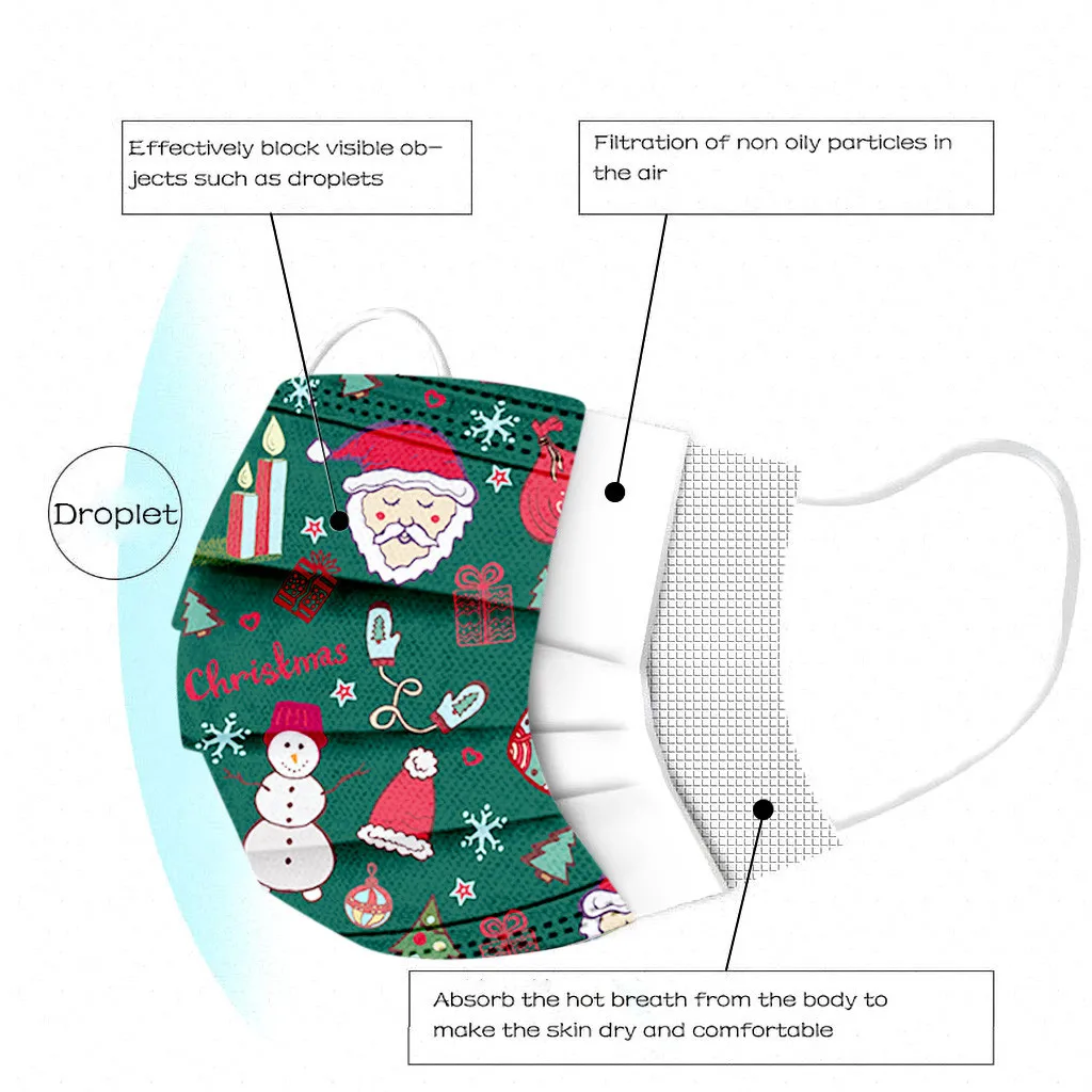 

50pc Children's Christmas Printed mascarilla Disposable Protective Face Mascarillas Elastic Mouth Covering Double Mask D17