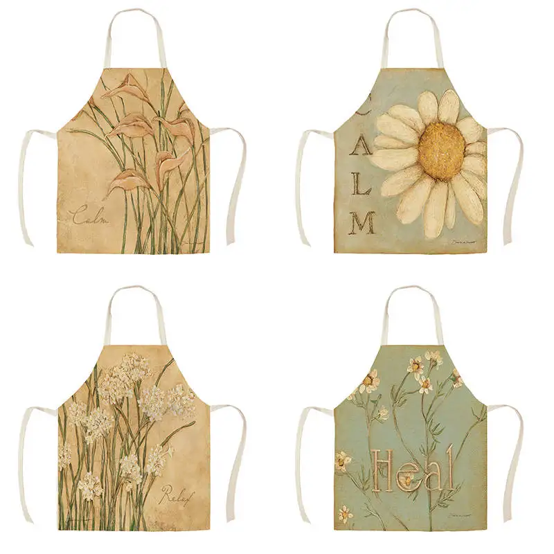 

Cotton linen Retro Flower Heal Calm Aprons for Kitchen 53*65cm Home Cooking Baking Cleaning Accessories WQT208