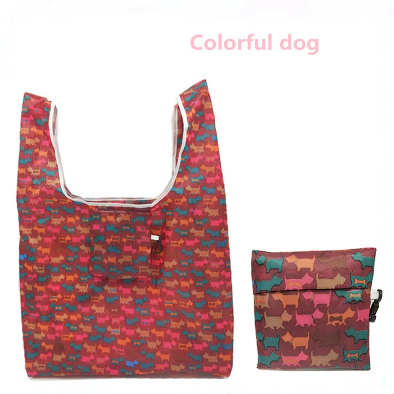 Colorful Dog GABWE, новая переработанная сумка для покупок с фламинго, эко многоразовая сумка для покупок с короткими ручками, Сумка с мультяшным цветочным рисунком, складная сумка на плечо, сумки с принтом - Цвет: Colorful Dog