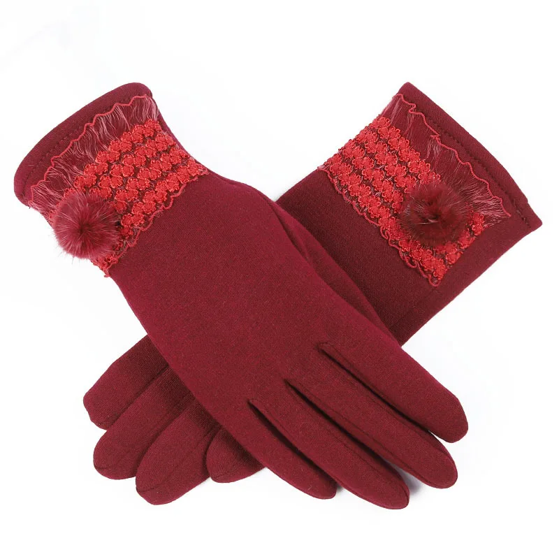 Mink Bo Red--Velvet Зимние женские перчатки, ручные варежки для женщин, шерстяные женские вязаные кашемировые наручные перчатки Luva, перчатки для вождения автомобиля, перчатки для сенсорного экрана - Цвет: Mink Bo Red--Velvet