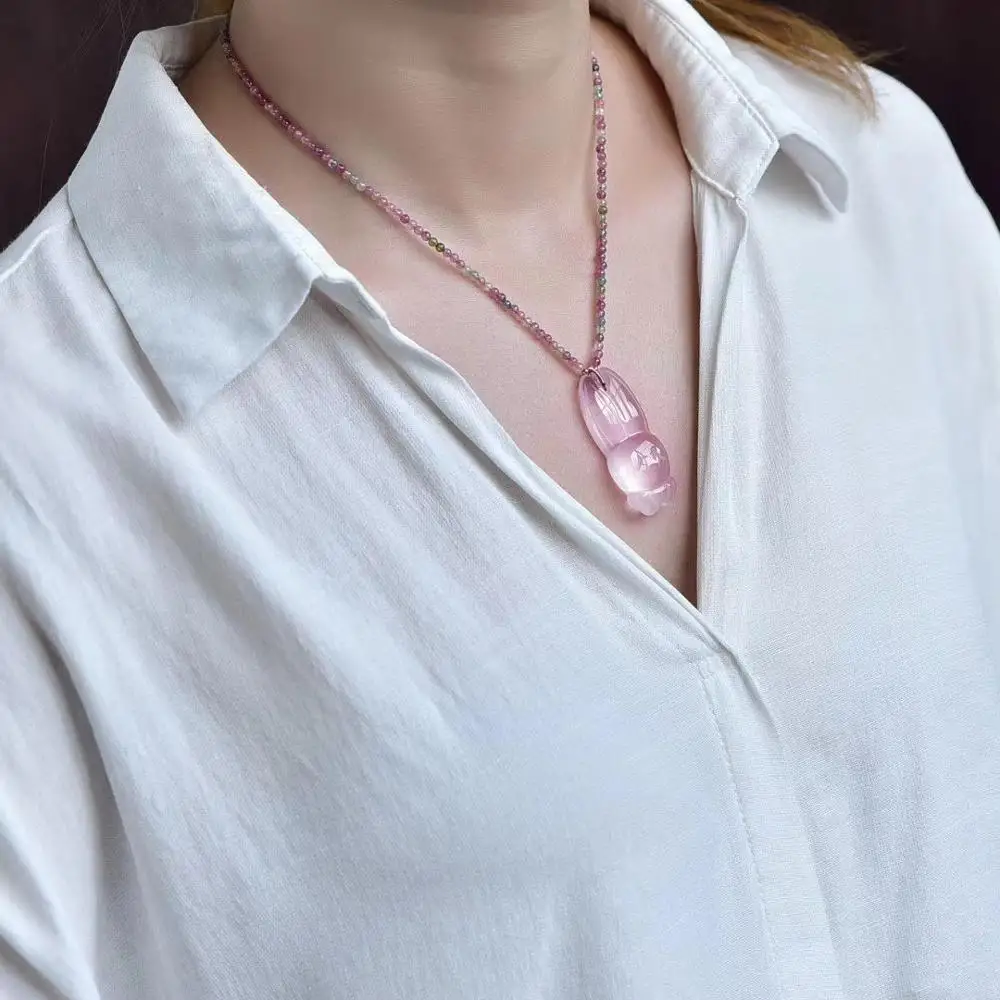 

Natural Pink Rose Quartz Star Light Pendant Necklace 42*18*10mm For Women Men Rabbit Star Light Jewelry Genuine AAAAAA