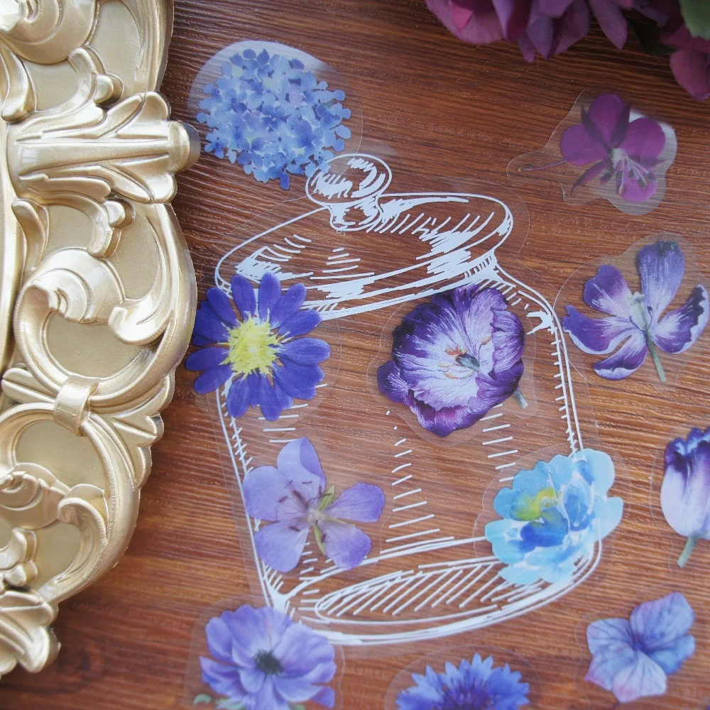 

33pcs Bottle Theme Blue Flower At Night Hydrangea Corn Poppy Sticker Scrapbooking DIY Gift Packing Label Gift Decor Tag