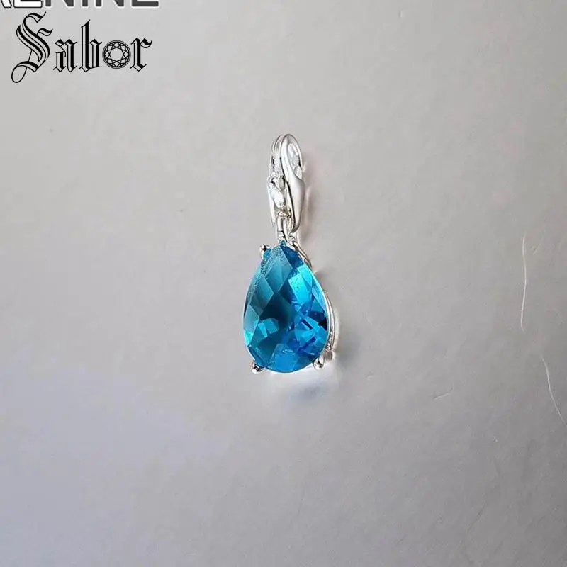 Классические посеребренные синие подвески в форме капли из фианита для
