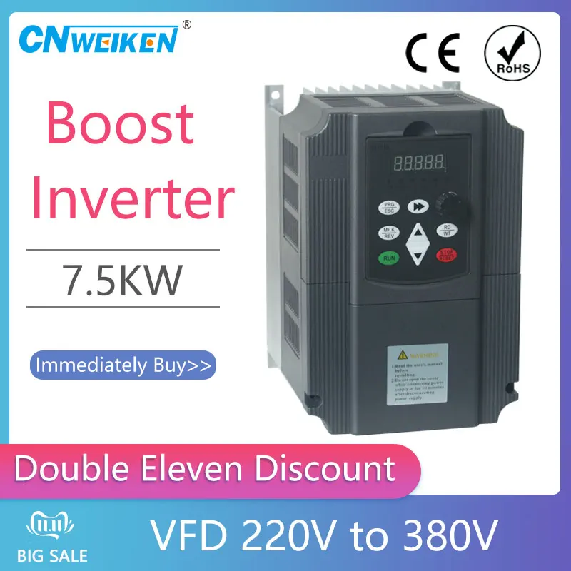 

VFD 2.2KW/4kw/5.5kw/7.5KW/11kw inverter 220V to 380V AC Frequency Inverter 1 phase input and 3 phase 380 V output