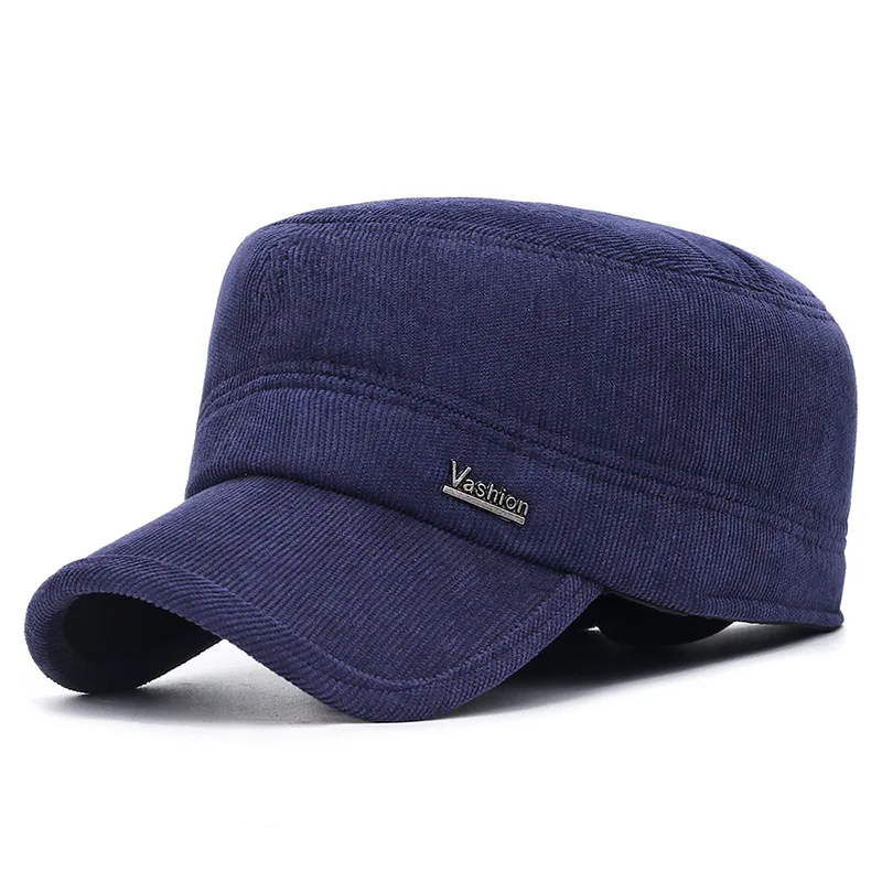 Dark Blue Wuaumx Повседневное осень-зима Кепки Для мужчин Бейсбол Кепкиs хлопок Flat Top Hat Для мужчин заклепки на открытом воздухе ушанке теплые шляпа армии регулируемый, шапка зимняя женская - Цвет: Dark Blue