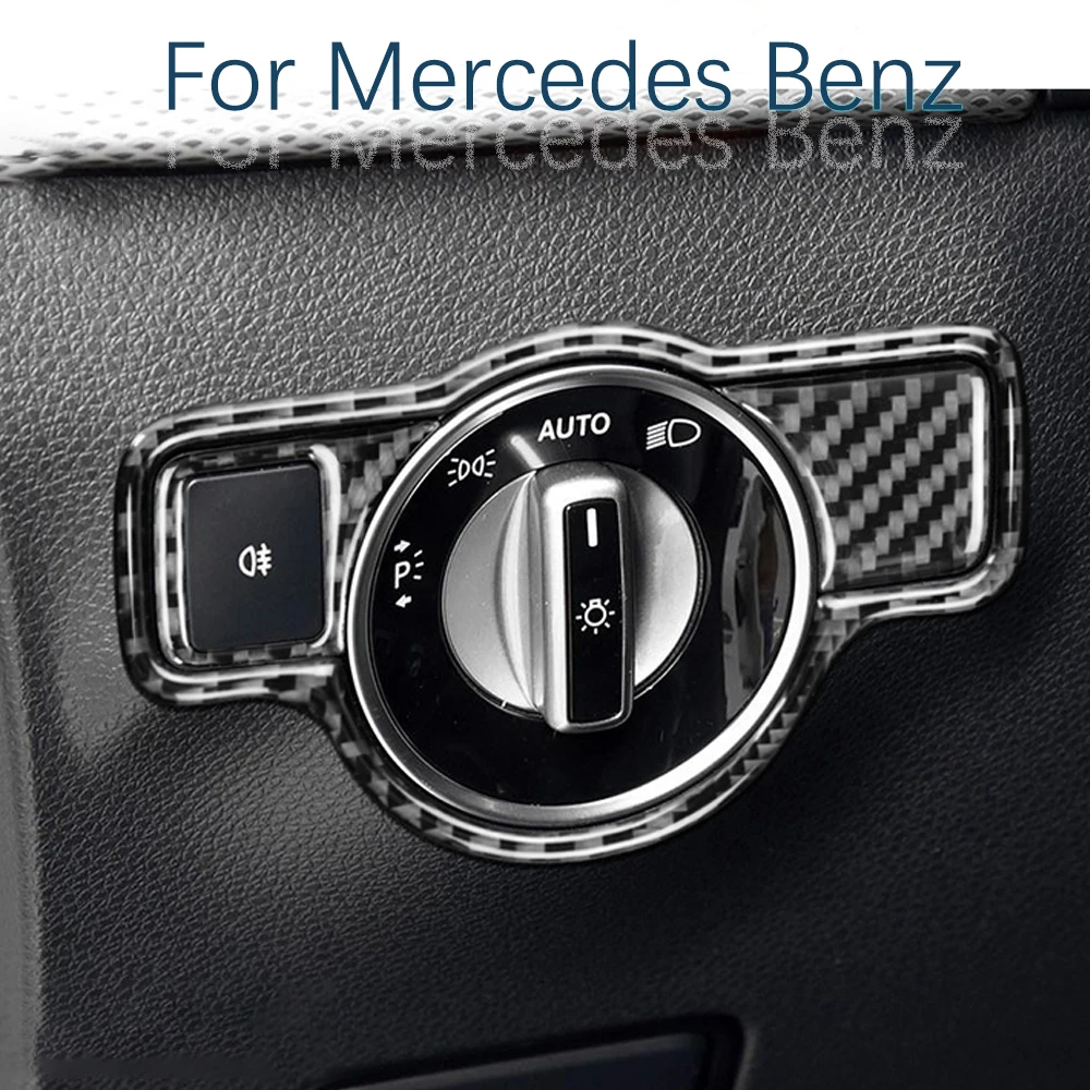 

Аксессуары для Mercedes Benz A B C E G Class CLA GLA GLE GLK GL, крышка переключателя фары из углеродного волокна, отделка, автомобильные наклейки