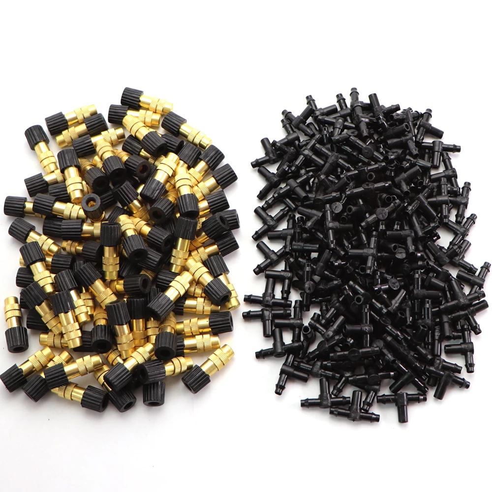 

Garden Adjustable Drip Irrigation Misting Nozzle Dripper Sprayer Atomizing Watering Sprinkler With 1/4'' Hose Flat Tee Connector